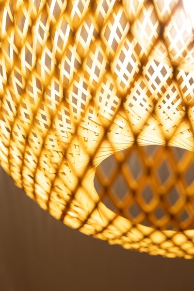SUFITOWA LAMPA WISZĄCA BAMBUSOWA BOHO PLECIONY ŻYRANDOL DO SYPIALNI I SALONU 30 CM