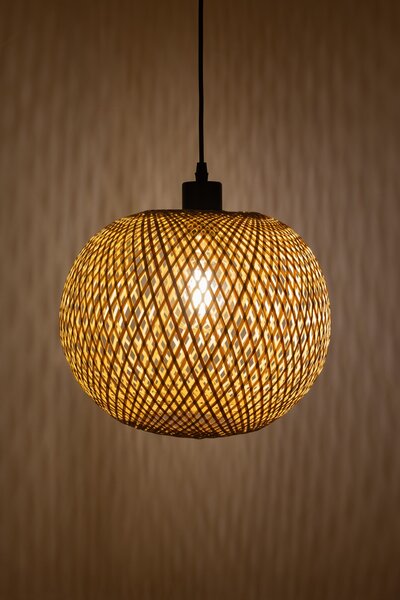 SUFITOWA LAMPA WISZĄCA BAMBUSOWA BOHO PLECIONY ŻYRANDOL DO SYPIALNI I SALONU 30 CM