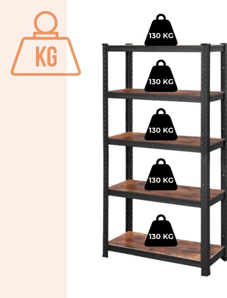 Regał DUSTY, 5 półek, max 650kg, czarna/brązowa SongmicsHome