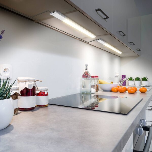 B.K. Licht Oprawa podszafkowa LED Kniff srebrna, długość 57,5 cm, 3000 K, aluminiowy / szary / cynkowy, kuchnia, metal