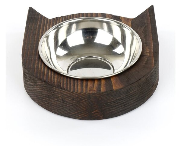 Metalowa miska dla zwierząt z drewnianą podstawką Kate Louise Cat