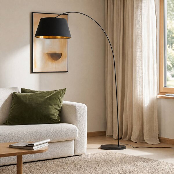 Lampa łukowa - lampa stojąca Esti Lindby, czarny, salon / jadalnia, tkanina / materiał / jedwab, nowoczesny