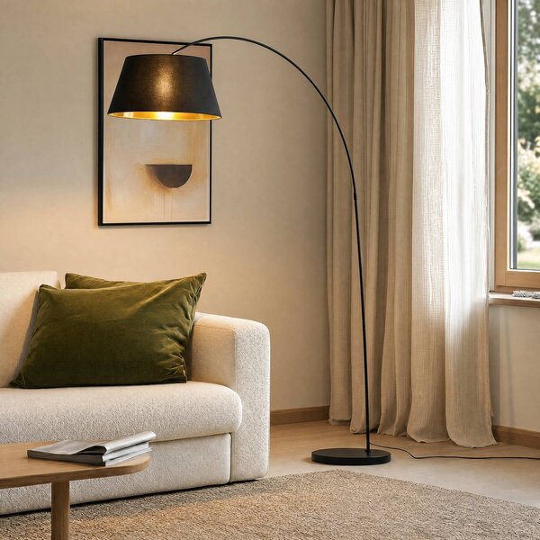 Lampa łukowa - lampa stojąca Esti Lindby, czarny, salon / jadalnia, tkanina / materiał / jedwab, nowoczesny