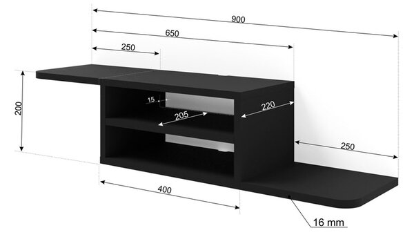 Czarna Wisząca Półka Pod Tv P6-H51