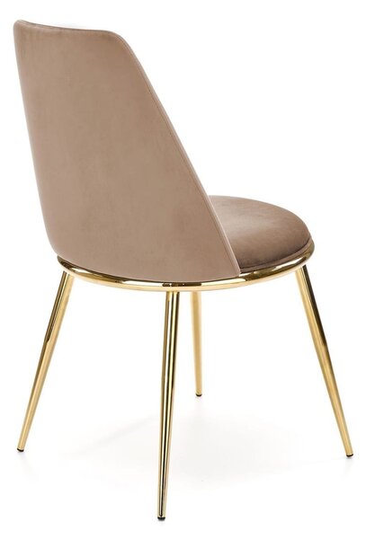 Beżowe krzesło velvet na złotych nogach | Umeblowana.com