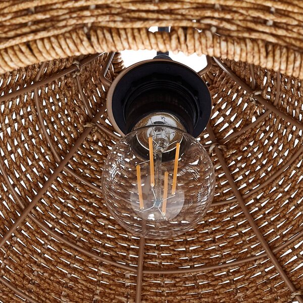 Lampa stojąca zewnętrzna Lucande Taniola, beżowa, rattanowa, 195 cm, IP44 Taniola, jasne drewno, drewno, dworkowy / rustykalny