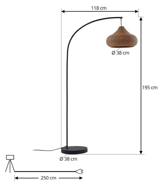 Lampa stojąca zewnętrzna Lucande Taniola, beżowa, rattanowa, 195 cm, IP44 Taniola, jasne drewno, drewno, dworkowy / rustykalny