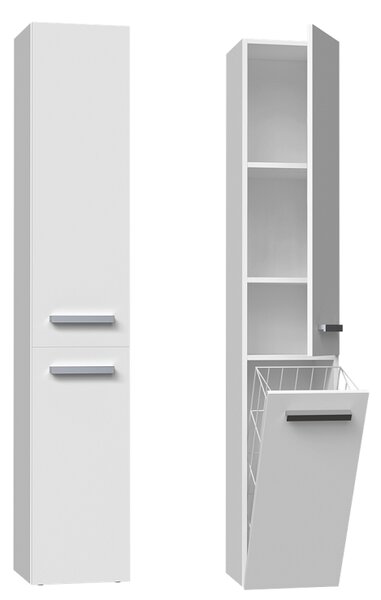 Biała szafka łazienkowa z koszem na pranie | Umeblowana.com