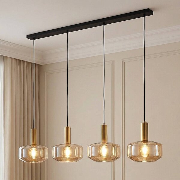 Lampa wisząca szklana Hildur Lindby, możliwość ściemniania, aluminiowy / szary / cynkowy, salon / jadalnia, szkło