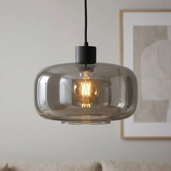 Lampa wisząca szklana Hildur Lindby, możliwość ściemniania, aluminiowy / szary / cynkowy, salon / jadalnia, szkło