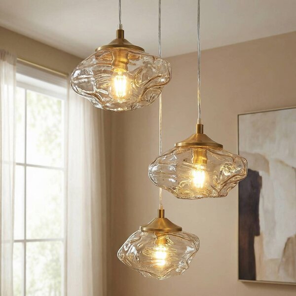 Lampa wisząca szklana Piatra Lindby, możliwość ściemniania, kremowy / amber, salon / jadalnia, szkło, nowoczesny