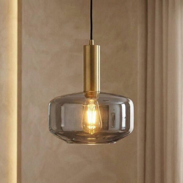 Lampa wisząca szklana Hildur Lindby, możliwość ściemniania, aluminiowy / szary / cynkowy, salon / jadalnia, szkło