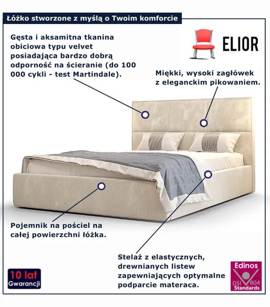 Beżowe tapicerowane łóżko z pojemnikiem 5 rozmiarów D5-D61