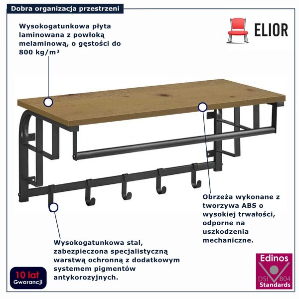 Półka ścienna z wieszakami na ubrania dąb artisan C5-C93