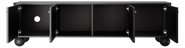Szafka RTV Vesper 4D 187 cm - czarny / złote uchwyty / nogi kule