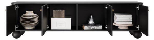 Szafka RTV Vesper 4D 187 cm - czarny / złote uchwyty / nogi kule