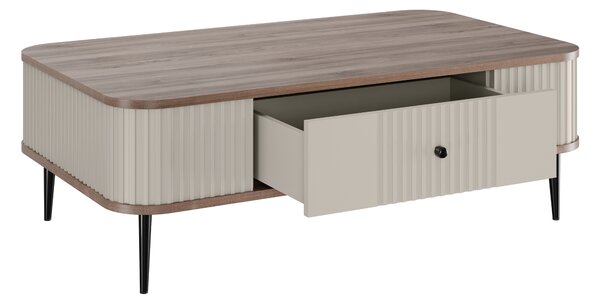 Stolik kawowy Vesper 103x60 cm z szufladą - kaszmir / orzech / czarne nogi