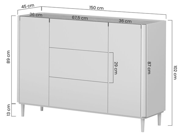Komoda Elivo 150 cm z szufladami na nóżkach - eukaliptus / dąb baltic dune