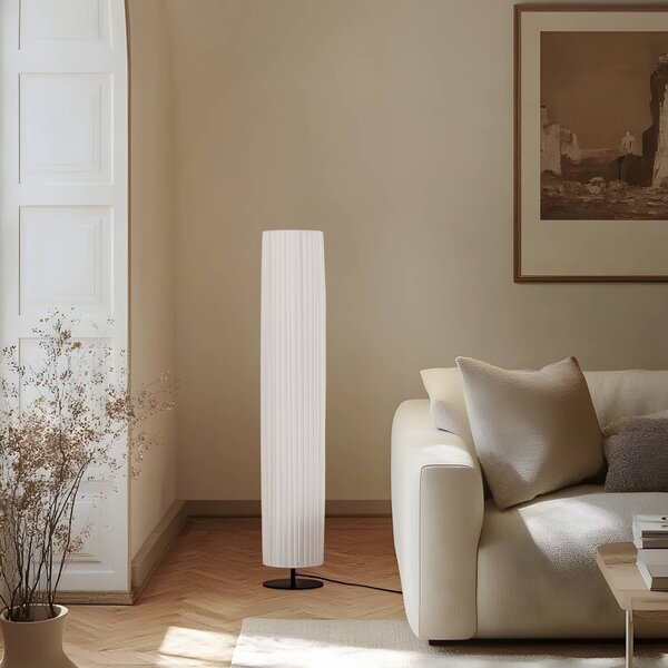 Lampa stojąca Virelle Lindby, biały / opal, salon / jadalnia, tkanina / materiał / jedwab