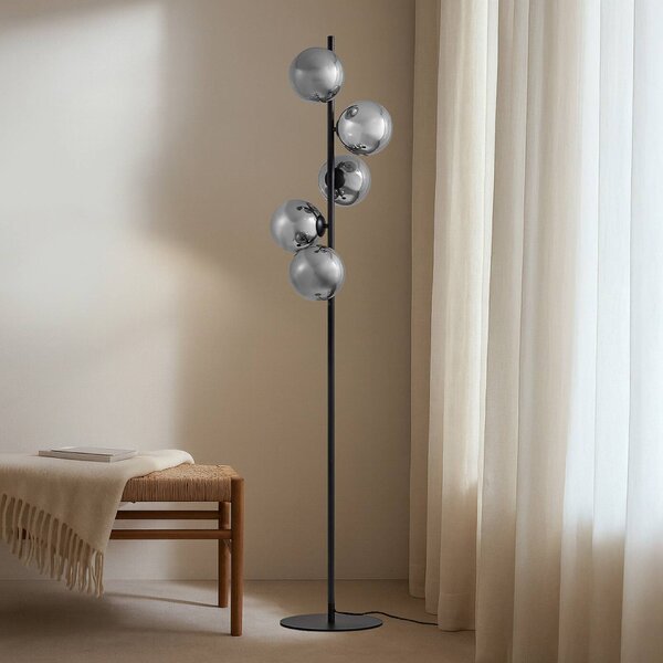 Lampa stojąca Orbelia Lindby, czarny, salon / jadalnia, szkło, nowoczesny