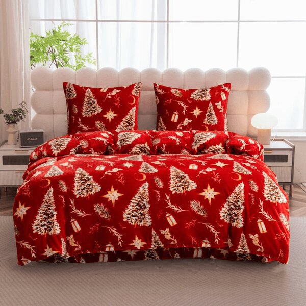 Pościel z mikropluszu GOLD CHRISTMAS czerwone Rozmiar pościeli: 2 szt 70 x 90 cm | 200 x 220 cm