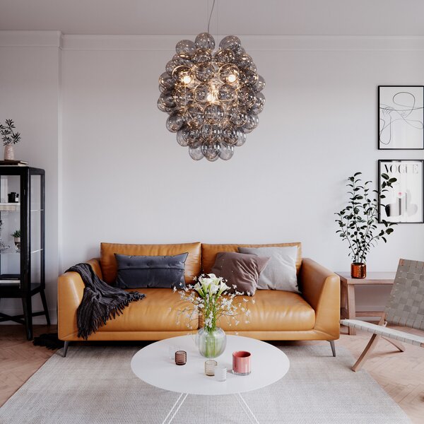 Lampa Wisząca By Rydéns, .Deluxe, ściemnialny, szary, salon, szkło, skandynawski