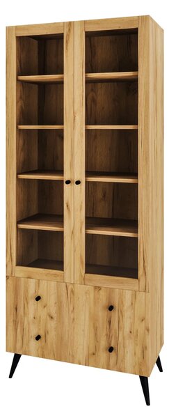 Wysoka witryna z szufladami dąb craft | Umeblowana.com