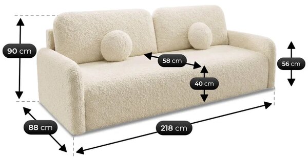 Sofa DUO Rozkładana Dwuosobowa Beżowa Boucle Nowoczesna