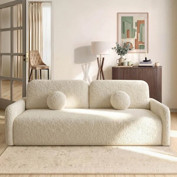 Sofa DUO Rozkładana Dwuosobowa Beżowa Boucle Nowoczesna