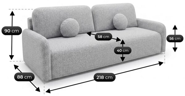 Sofa DUO Rozkładana Dwuosobowa Szara Szenil Nowoczesna