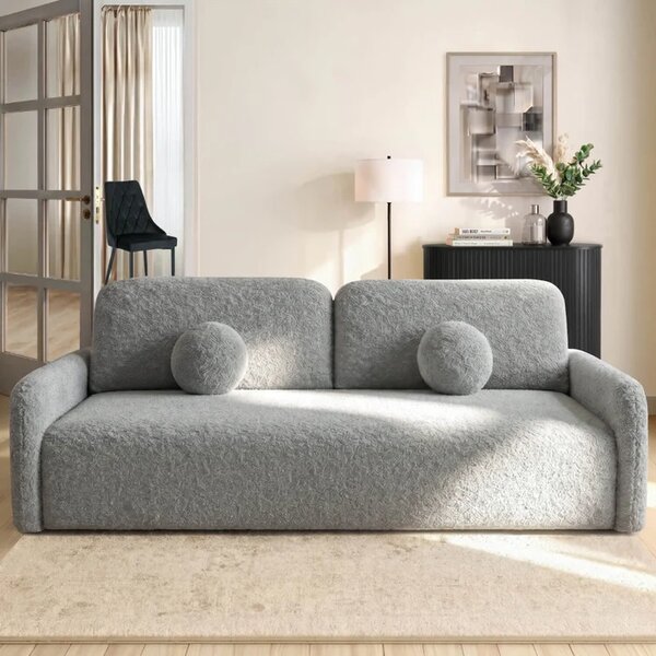 Sofa DUO Rozkładana Dwuosobowa Ciemnoszara Boucle Nowoczesna
