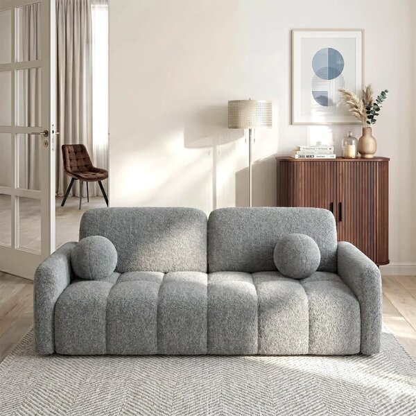 Sofa ZEN Rozkładana Dwuosobowa Ciemnoszara Boucle Nowoczesna