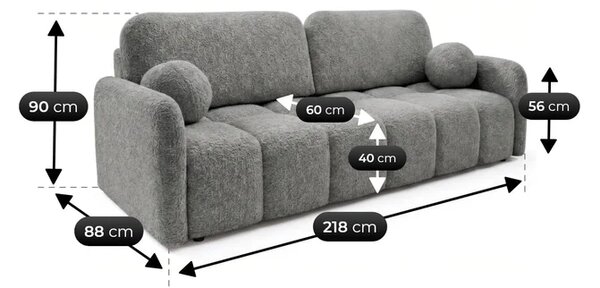 Sofa ZEN Rozkładana Dwuosobowa Ciemnoszara Boucle Nowoczesna