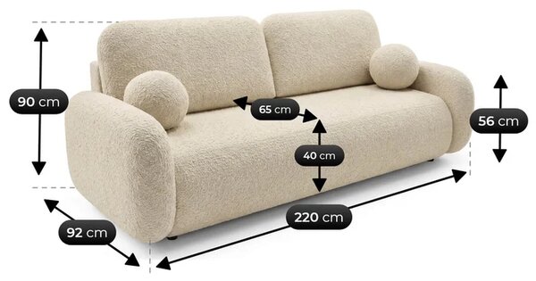 Sofa VIDI Rozkładana Dwuosobowa Beżowa Boucle Nowoczesna