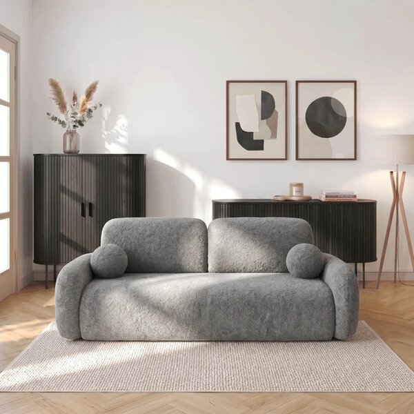 Sofa VIDI Rozkładana Dwuosobowa Ciemnoszara Boucle Nowoczesna