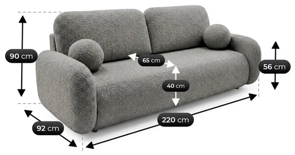 Sofa VIDI Rozkładana Dwuosobowa Ciemnoszara Boucle Nowoczesna