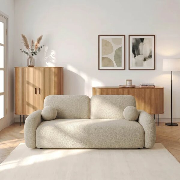 Sofa VIDI Rozkładana Dwuosobowa Beżowa Boucle Nowoczesna