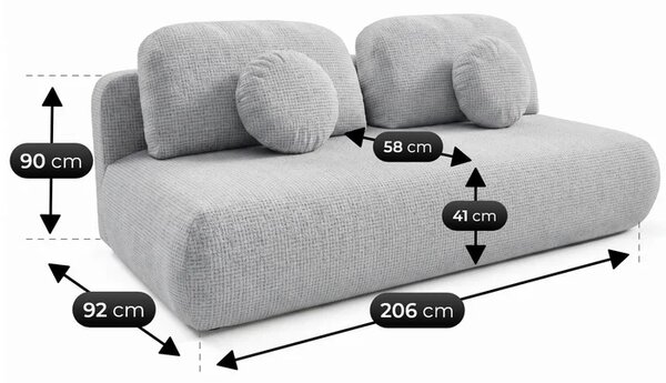 Sofa BASE Rozkładana Dwuosobowa Szara Szenil Nowoczesna