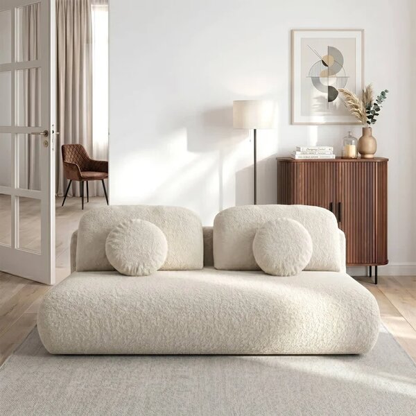 Sofa BASE Rozkładana Dwuosobowa Beżowa Boucle Nowoczesna