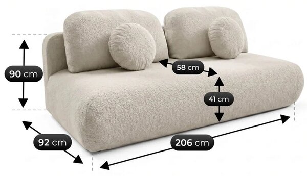 Sofa BASE Rozkładana Dwuosobowa Beżowa Boucle Nowoczesna