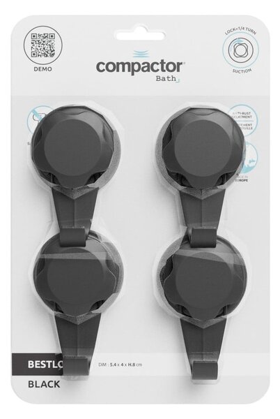Zestaw 4 czarnych samoprzylepnych haczyków ściennych Compactor Bestlock Black Small Hooks, ⌀ 5,4 cm