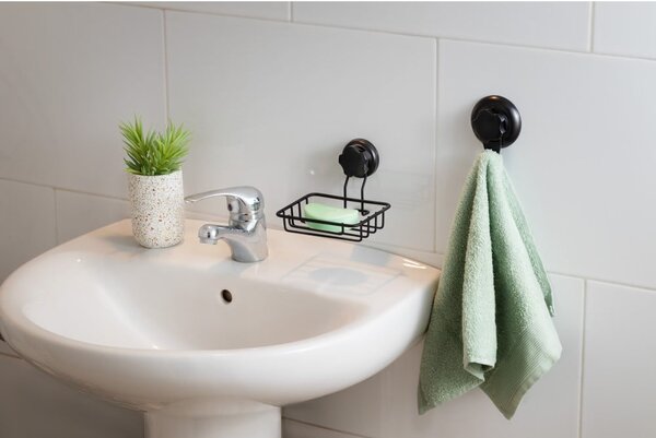 Czarna samoprzylepna mydelniczka Compactor Bestlock Black Soap & Sponge Holder