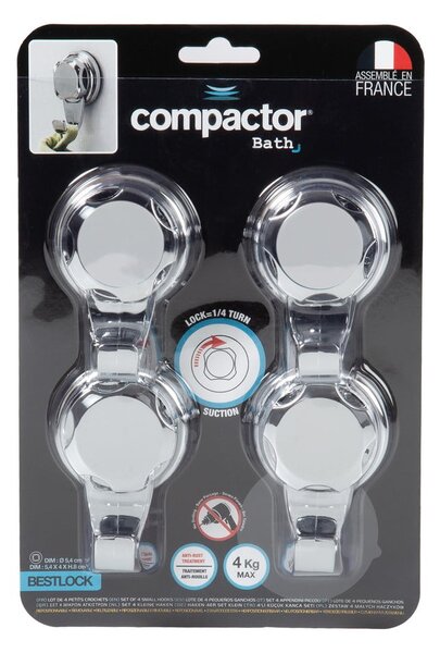 Samoprzylepne metalowe haczyki w kolorze srebra zestaw 4 szt. Bestlock Bath – Compactor