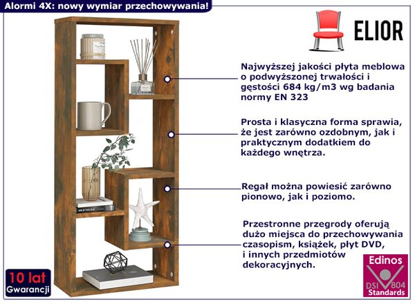 Nowoczesny regał wiszący lub stojący przydymiony dąb F9-T16