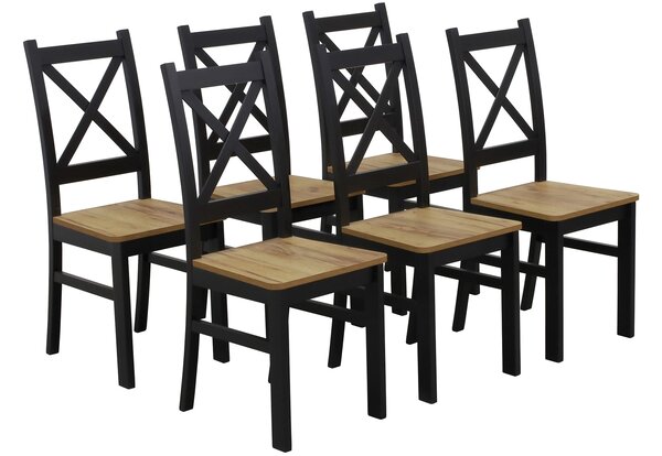 Zestaw 6x Krzesło krzyżak drewniane do jadalni Czarny/Dąb Craft