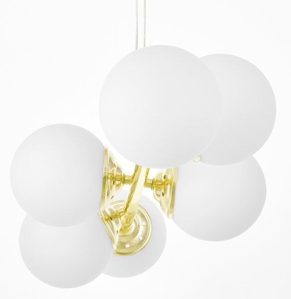 LAMPA WISZĄCA SUFITOWA NOWOCZESNA ZŁOTO KLASYCZNE BIAŁE KULE FINO 6 LED