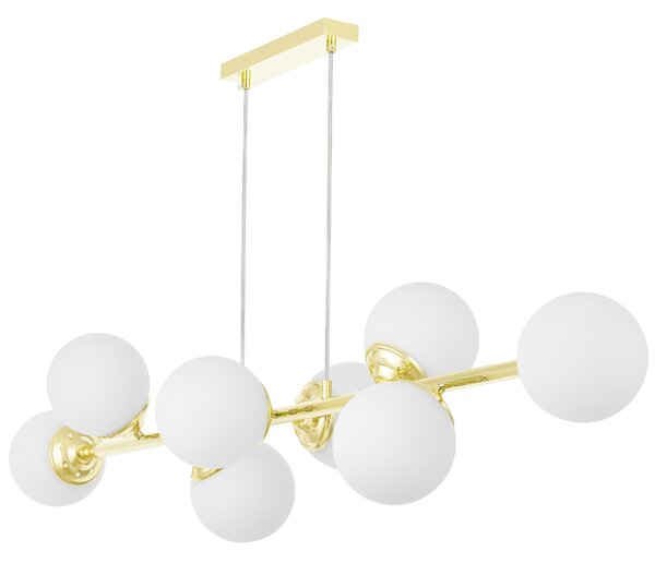 LAMPA WISZĄCA SUFITOWA ŻYRANDOL NOWOCZESNA ZŁOTO KLASYCZNE BIAŁE KULE FINO 8 LED