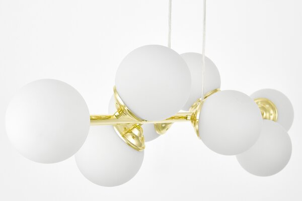LAMPA WISZĄCA SUFITOWA ŻYRANDOL NOWOCZESNA ZŁOTO KLASYCZNE BIAŁE KULE FINO 8 LED