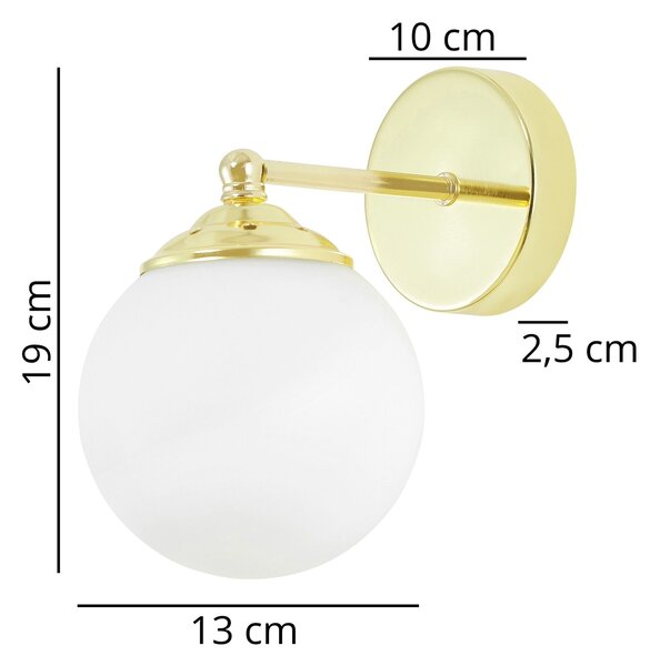 KINKIET LAMPA ŚCIENNA NOWOCZESNA ZŁOTO KLASYCZNE BIAŁA KULA FINO W1 LED
