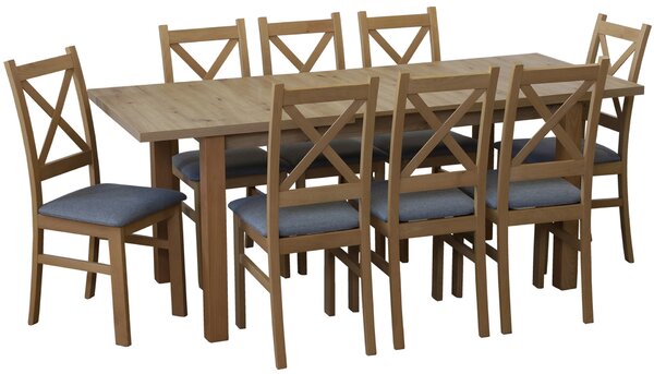 Zestaw stół 150/190x80 Dąb Artisan i 6 krzeseł do kuchni jadalni Dąb Artisan/Szary M009-6
